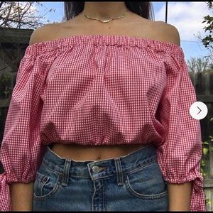 Zara red gingham off the shoulder top
